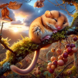 Schattige Hazel Dormouse in een bos Poster