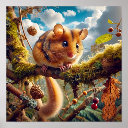 Schattige Hazel Dormouse in een bos Poster (Voorkant)