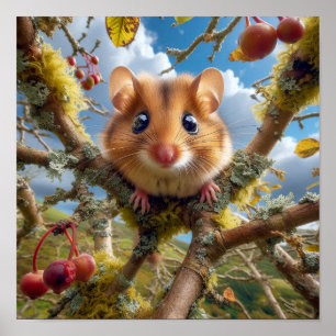 Schattige Hazel Dormouse in een bos Poster