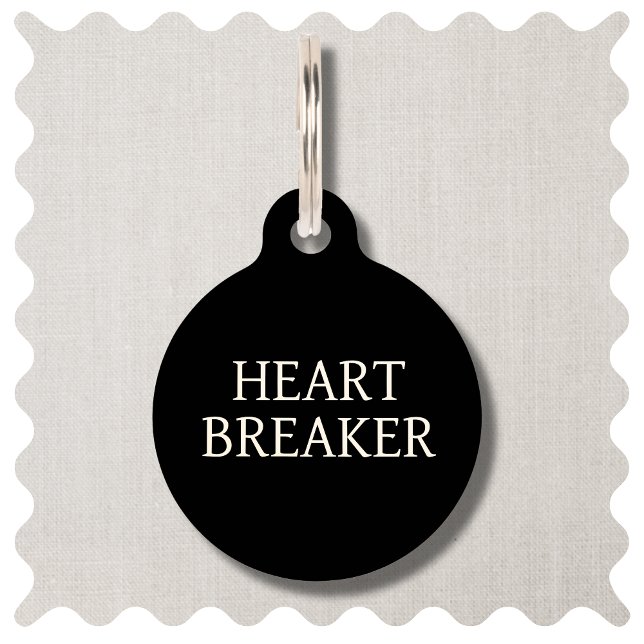 Schattige Heart Breaker Modern Zwart Hond Pet ID T Huisdierpenning (Funny Heart Breaker Dog ID Tag in Modern Black )