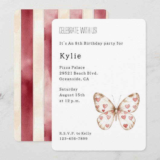 Schattige Hearts Butterfly Verjaardag Kaart (Voorkant / Achterkant)