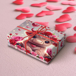 Schattige Hearts Highland Koe Valentijnse Cadeaupapier