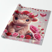 Schattige Hearts Highland Koe Valentijnse Cadeaupapier (Uitgerold)