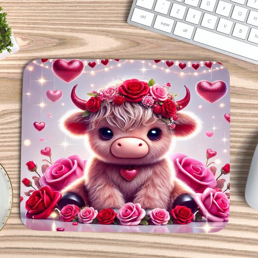 Schattige Hearts Highland Koe Valentijnse Muismat
