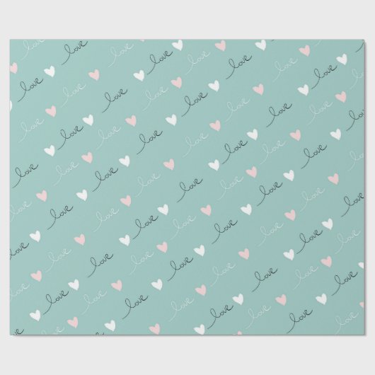 Schattige Hearts & Love Script Valentijnsdag Aqua  Cadeaupapier (Vlak)