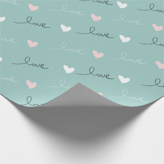 Schattige Hearts & Love Script Valentijnsdag Aqua  Cadeaupapier (Hoek)