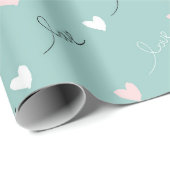 Schattige Hearts & Love Script Valentijnsdag Aqua  Cadeaupapier (Rol Hoek)