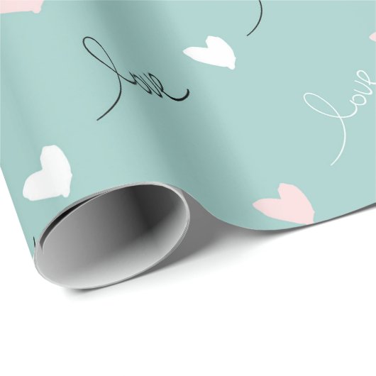 Schattige Hearts & Love Script Valentijnsdag Aqua  Cadeaupapier (Rol Hoek)