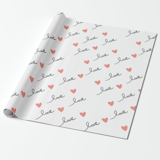 Schattige Hearts & Love Script Valentijnsdag Cadeaupapier (Uitgerold)