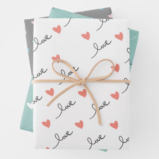 Schattige Hearts & Love Script Valentijnsdag Inpakpapier Vel (In situ)