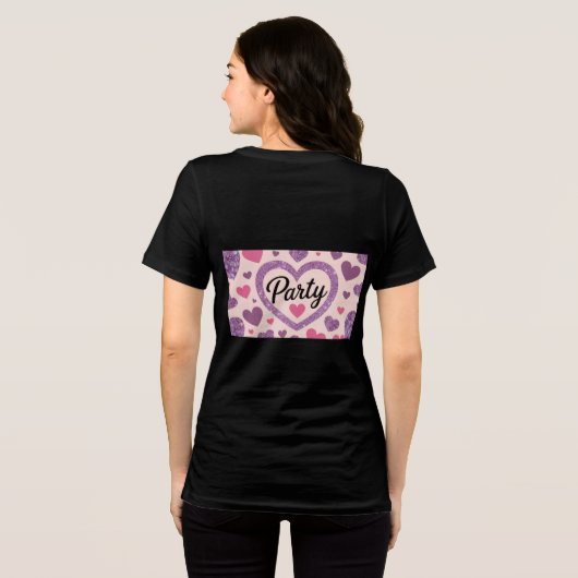 Schattige Hearts Party Zwart T-shirt (Achterkant volledig)