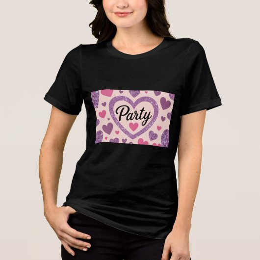 Schattige Hearts Party Zwart T-shirt (Voorkant)