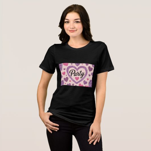 Schattige Hearts Party Zwart T-shirt (Voorkant volledig)