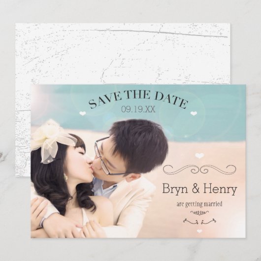 Schattige Hearts Wavy Curvy Swirls Foto Opslaan va Kaart (Voorkant / Achterkant)