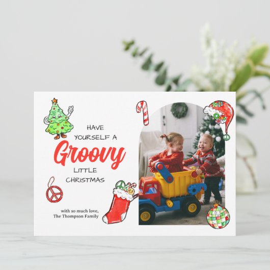 Schattige heb jezelf een groovy kleine kerstfoto feestdagenkaart (Staand voorkant)