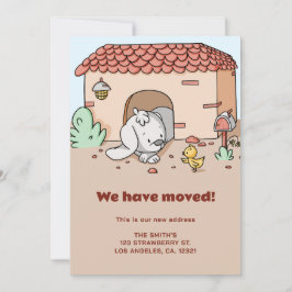 Schattige hebben we verhuisd hondenhuis verplaatse aankondiging