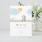 Schattige Hedgehog Bicycle Baby shower Bedankkaart (Staand voorkant)