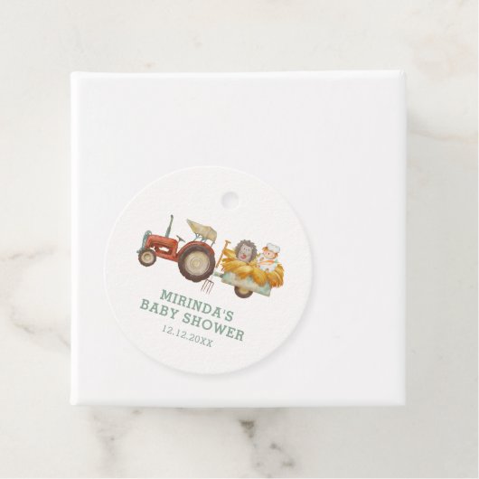 Schattige Hedgehog Boerderij Tractor Baby shower Bedankjes Labels (In situ)