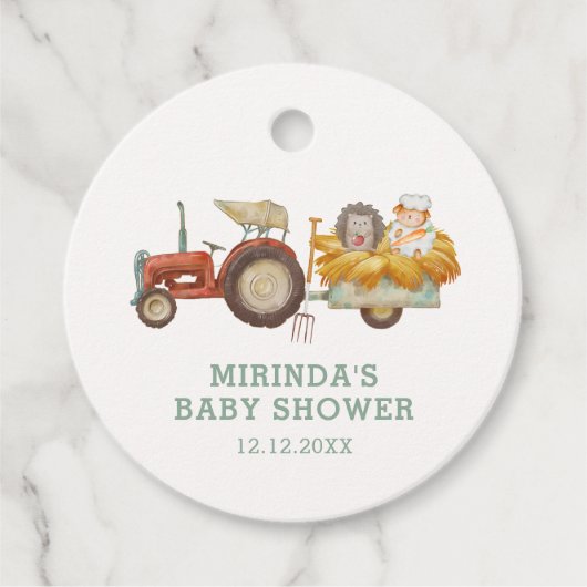 Schattige Hedgehog Boerderij Tractor Baby shower Bedankjes Labels (Voorkant)