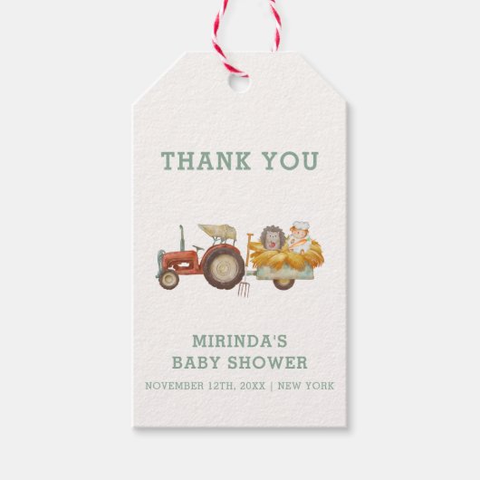 Schattige Hedgehog Boerderij Tractor Baby shower Cadeaulabel (Voorkant)