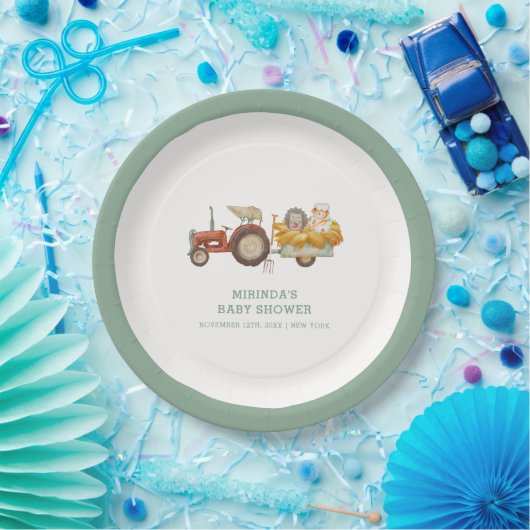 Schattige Hedgehog Boerderij Tractor Baby shower Papieren Bordje (Feest)