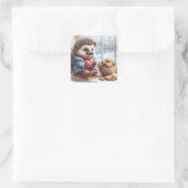 Schattige Hedgehog Cookies Snow Valentijn Vierkante Sticker (Tas)