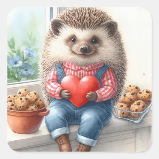 Schattige Hedgehog Cookies Valentijn Vierkante Sticker (Voorkant)