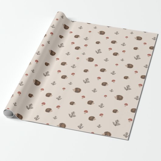 Schattige Hedgehog en Mushrooms Forest Pattern Cadeaupapier (Uitgerold)