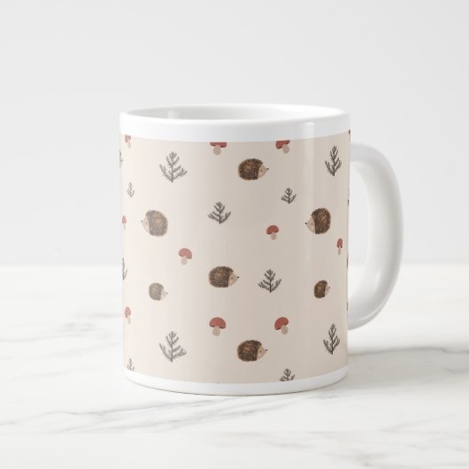 Schattige Hedgehog en Mushrooms Forest Pattern Grote Koffiekop (Voorkant rechts)
