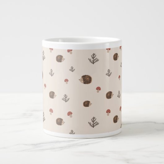 Schattige Hedgehog en Mushrooms Forest Pattern Grote Koffiekop (Voorkant)