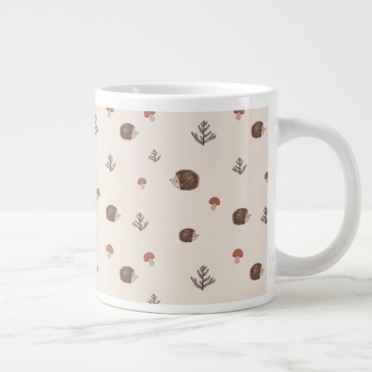 Schattige Hedgehog en Mushrooms Forest Pattern Grote Koffiekop (Rechts)