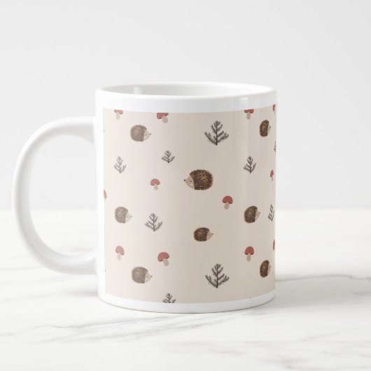 Schattige Hedgehog en Mushrooms Forest Pattern Grote Koffiekop (Links)
