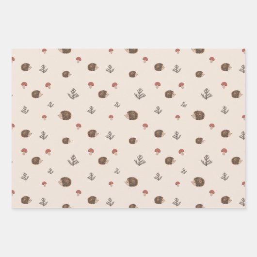 Schattige Hedgehog en Mushrooms Forest Pattern Inpakpapier Vel (Voorkant 2)