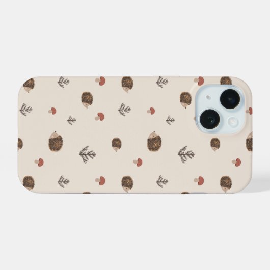 Schattige Hedgehog en Mushrooms Forest Pattern iPhone 15 Case (Achterkant horizontaal)