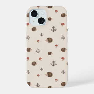 Schattige Hedgehog en Mushrooms Forest Pattern iPhone 15 Case