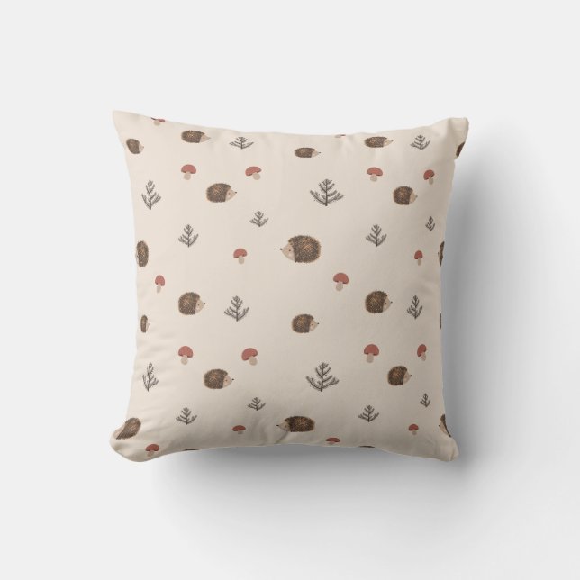 Schattige Hedgehog en Mushrooms Forest Pattern Kussen (Voorkant)