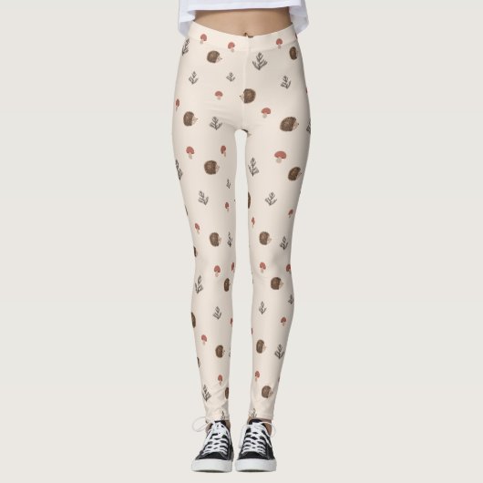 Schattige Hedgehog en Mushrooms Forest Pattern Leggings (Voorkant)