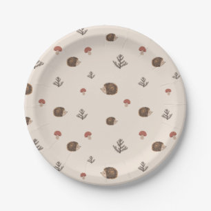 Schattige Hedgehog en Mushrooms Forest Pattern Papieren Bordje