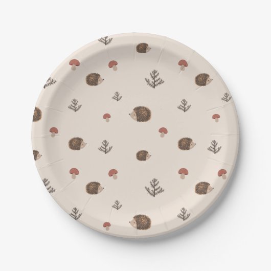 Schattige Hedgehog en Mushrooms Forest Pattern Papieren Bordje (Voorkant)