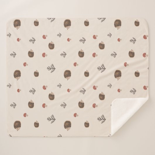 Schattige Hedgehog en Mushrooms Forest Pattern Sherpa Deken (Voorkant (horizontaal))