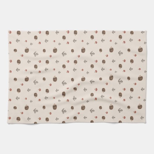 Schattige Hedgehog en Mushrooms Forest Pattern Theedoek (Horizontaal)