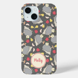 Schattige Hedgehog fruitpatroon gepersonaliseerd iPhone 15 Case
