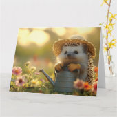 Schattige Hedgehog Gardener in een bloemenveld Kaart (Gele Bloem)