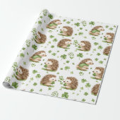 Schattige Hedgehog Groen Pet Shamrock St. Patrick' Cadeaupapier (Uitgerold)