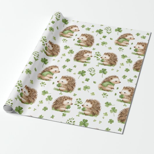 Schattige Hedgehog Groen Pet Shamrock St. Patrick' Cadeaupapier (Uitgerold)