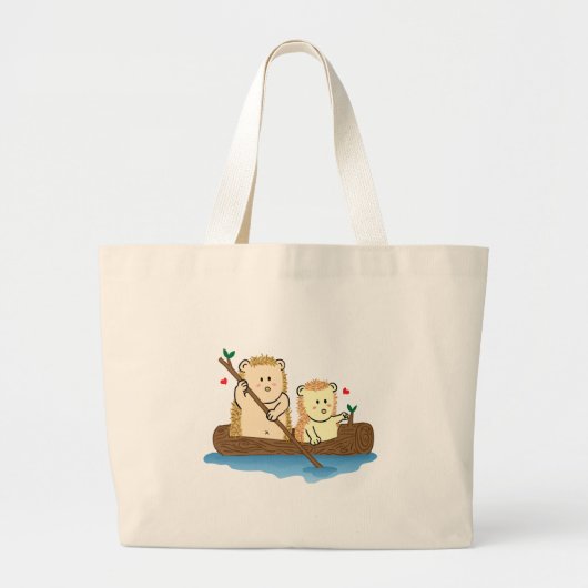 Schattige Hedgehog koppel roeien op houten kofferb Grote Tote Bag (Voorkant)