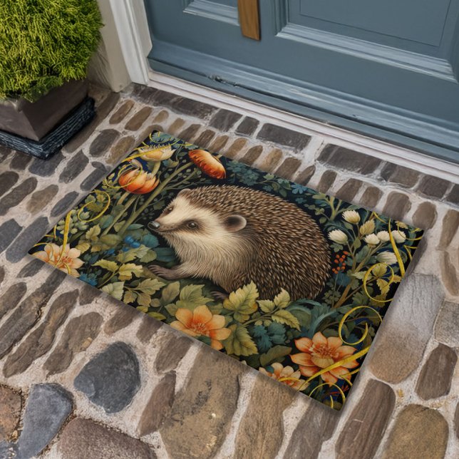 Schattige Hedgehog Tapestry William Morris Style Deurmat (Creator heeft geüpload)