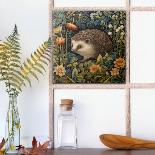 Schattige Hedgehog Tapestry William Morris Style Tegeltje