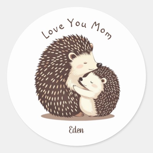 Schattige Hedgehogs Moederdag custom bericht Ronde Sticker (Voorkant)