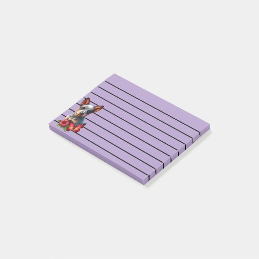 Schattige Heeler Puppy Met Vlinder en Bloem Post-it® Notes (Schuin)